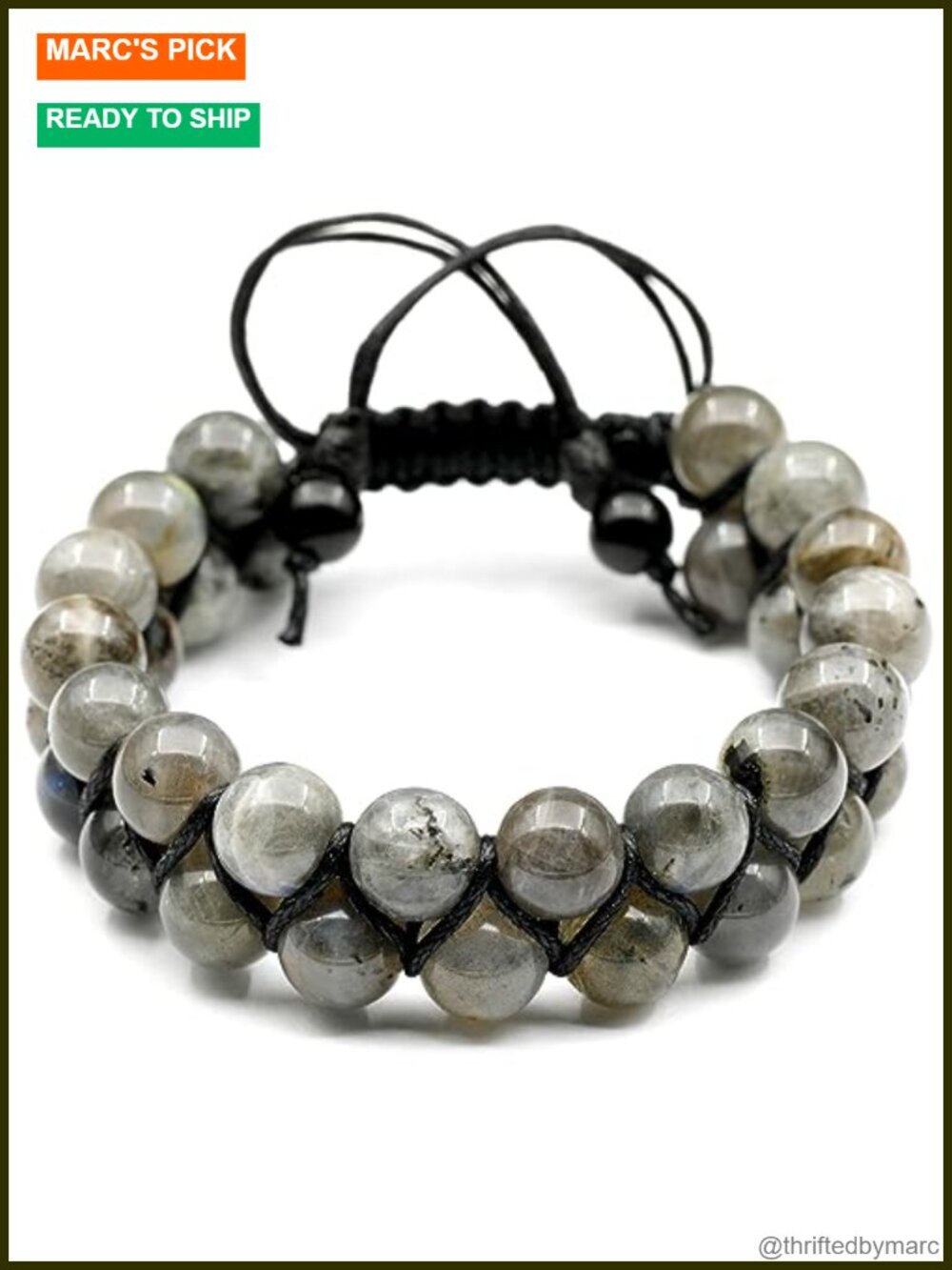 Natural Labradorite Double Row Macrame Bracelet Adjustable Unisex Stone Beads